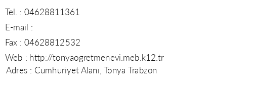 Trabzon Tonya retmenevi telefon numaralar, faks, e-mail, posta adresi ve iletiim bilgileri